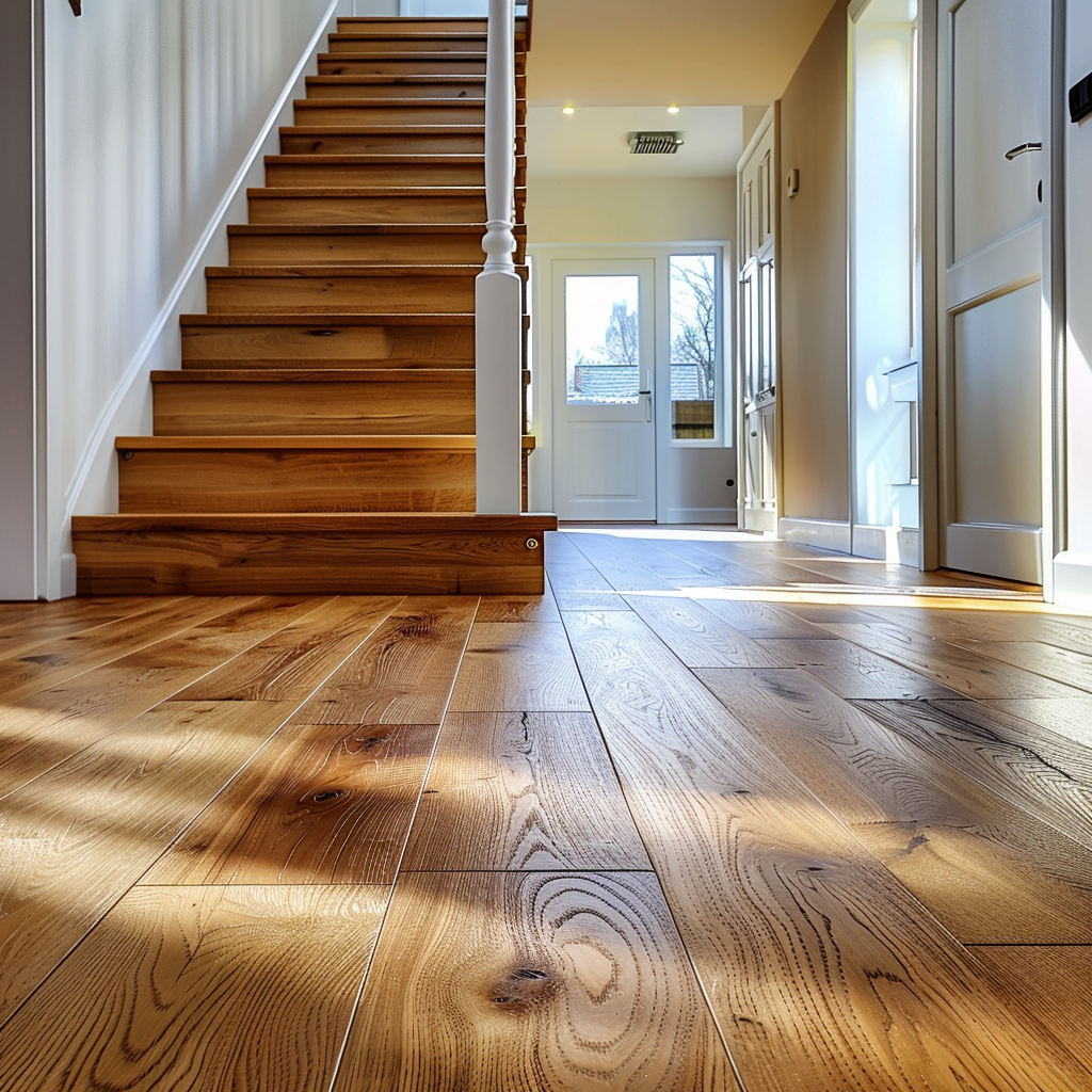 Here's a concise list of wooden flooring ideas to transform your home:  Herringbone pattern: Classic